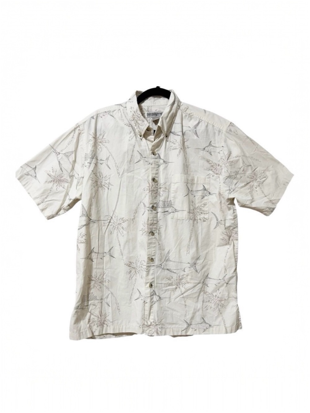 Hook & Tackle‎ Mens Short Sleeve Cream Button Down Fishing Shirt Size Large